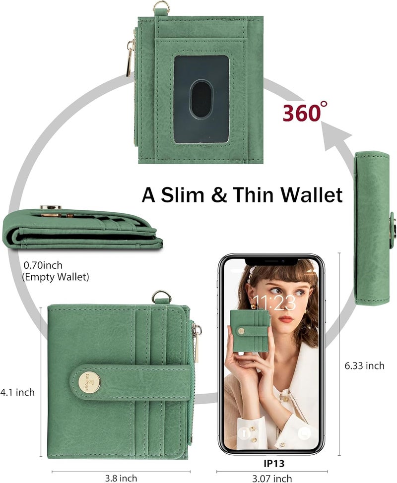 Sunpour Small Wristlet Wallets for Women Keychain Wristlet Wallet RFID Blocking Key Chain Wallet With Zipper Coin Pocket,2 Id Window (Mint Green) - Image 3